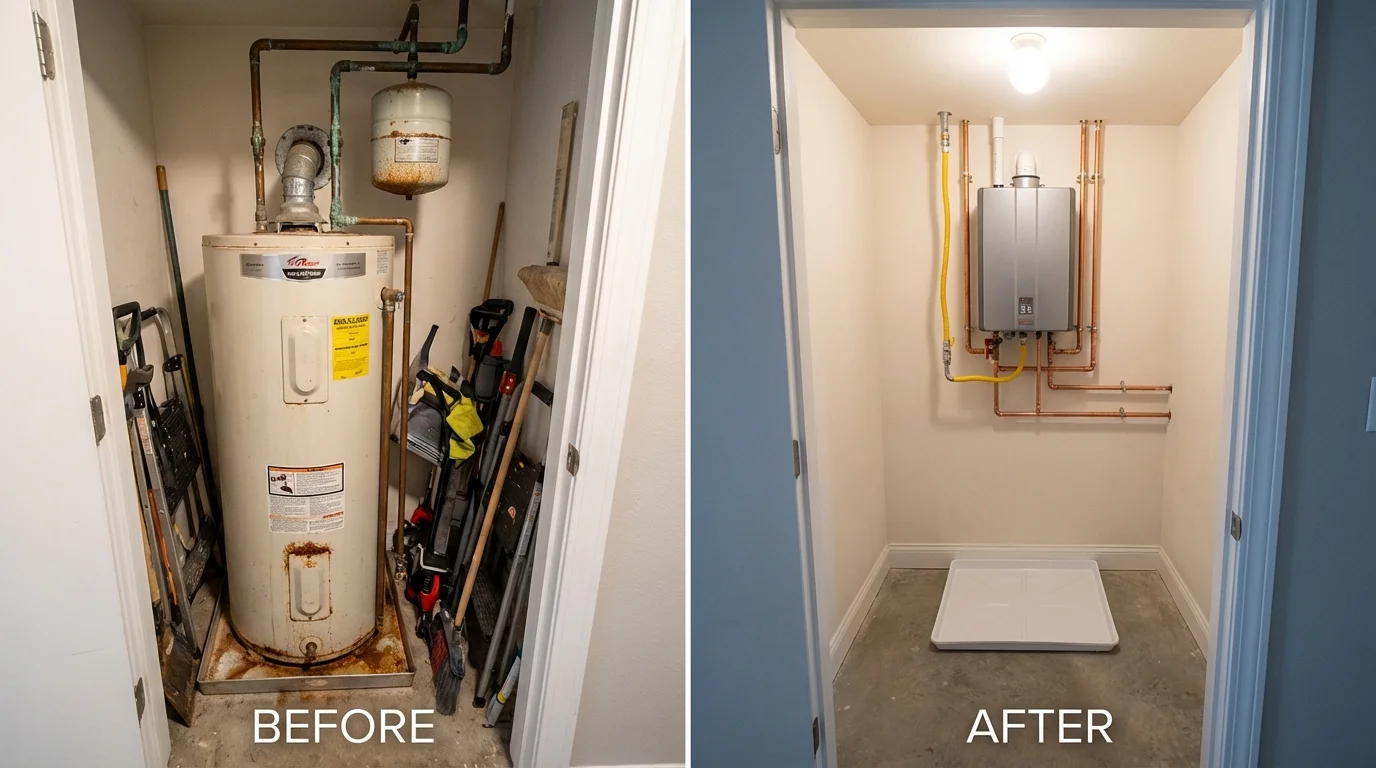 Tank water heater versus wall-mounted tankless unit comparison for Fort Yates, ND homeowners