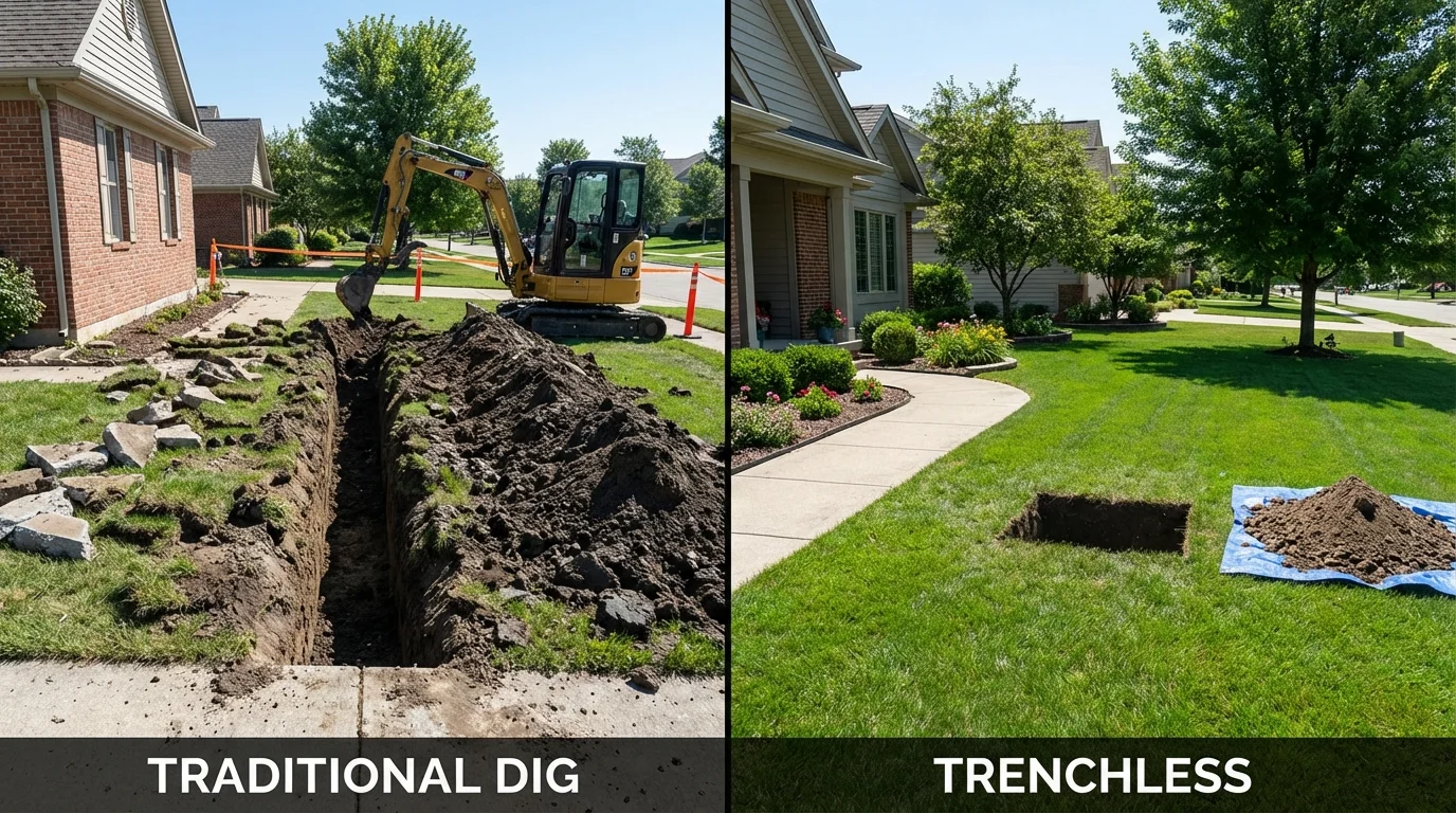 Trenchless sewer repair with minimal yard damage versus traditional excavation in Fort Yates, ND